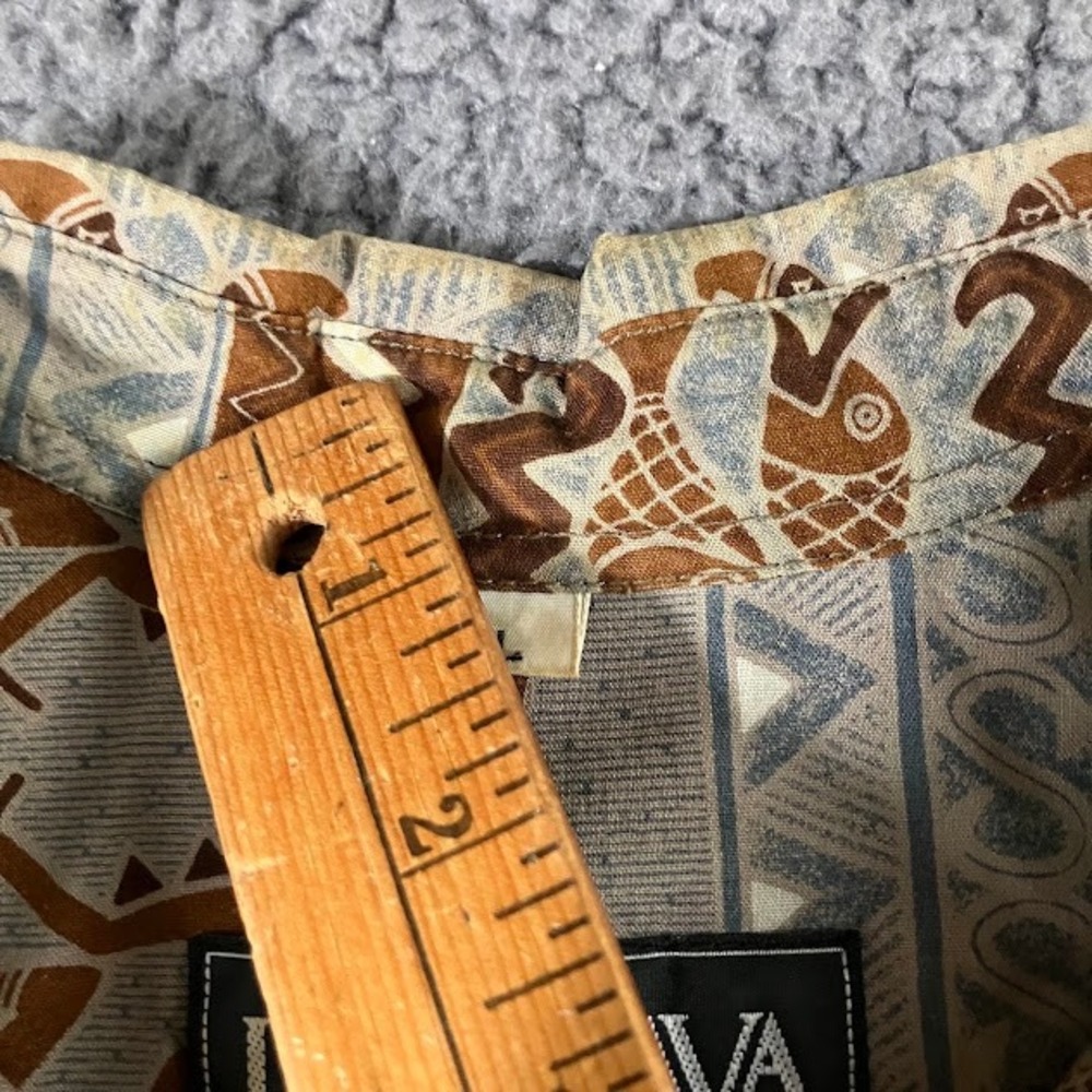 Java Lava Mens Large Tribal Geometric Print Cotton SS Button Down Shirt - Picture 4 of 7